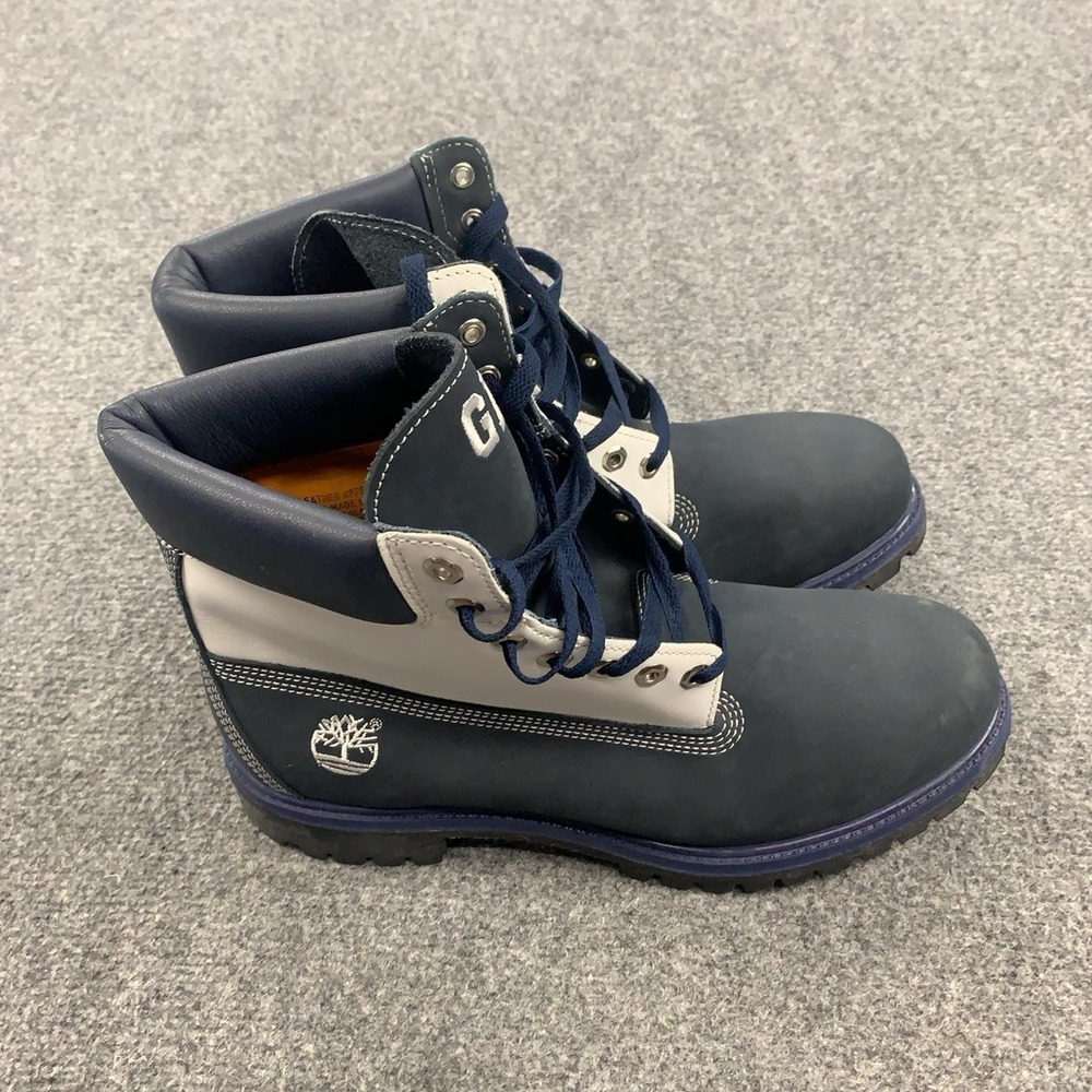 Timberland Combat Boots Mens Sz 11.5 Blue White Leather Custom Initials Lace Up